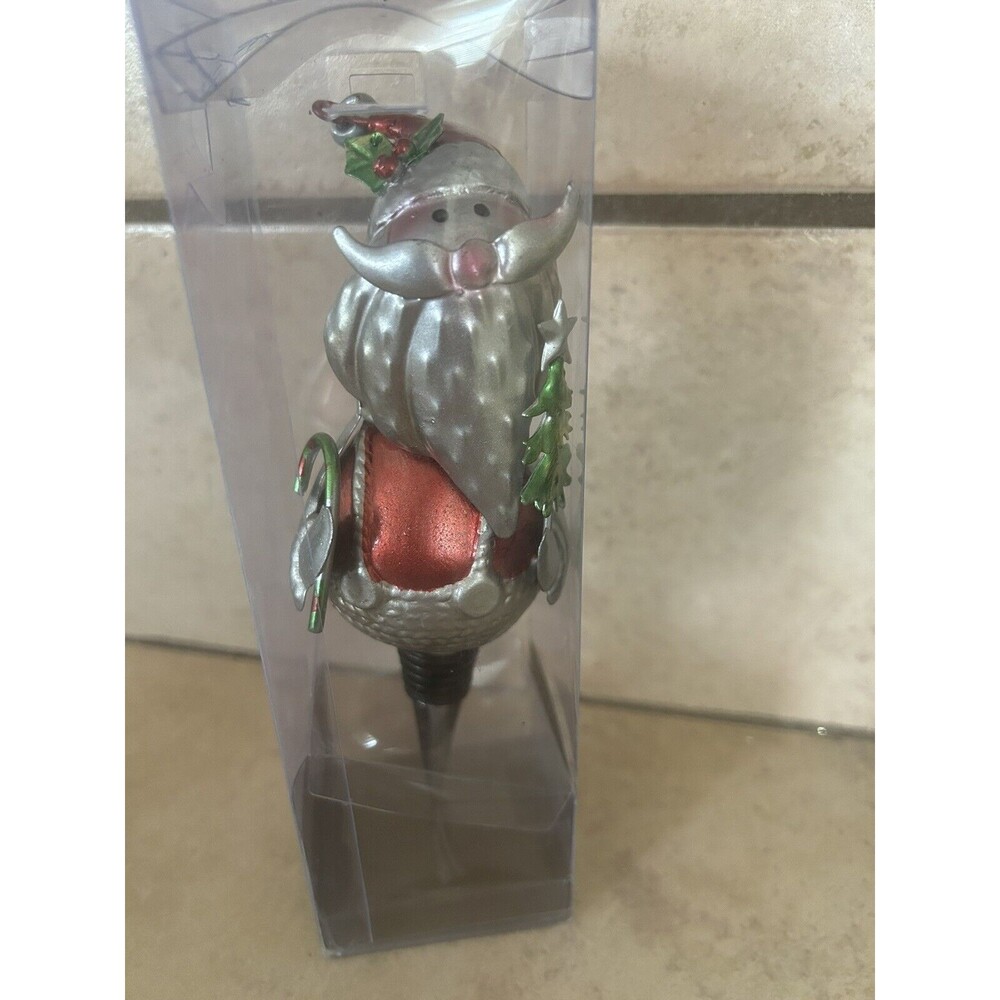 Pier 1 - Bobble Head Santa Claus Metal Bottle Stopper Christmas Holiday
